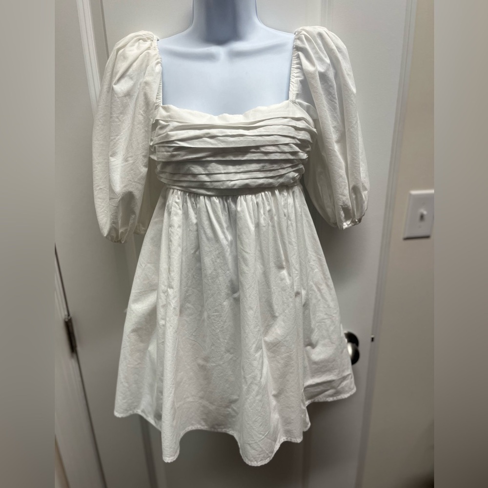 Abercrombie & Fitch Emerson Ruched Puff Sleeve Mini Dress - White - XS Petite - Picture 3 of 9